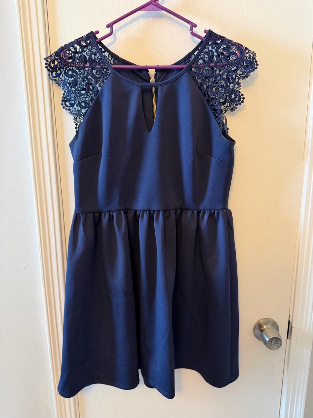 City Studio Navy Lace Cap-Sleeve Party Dress